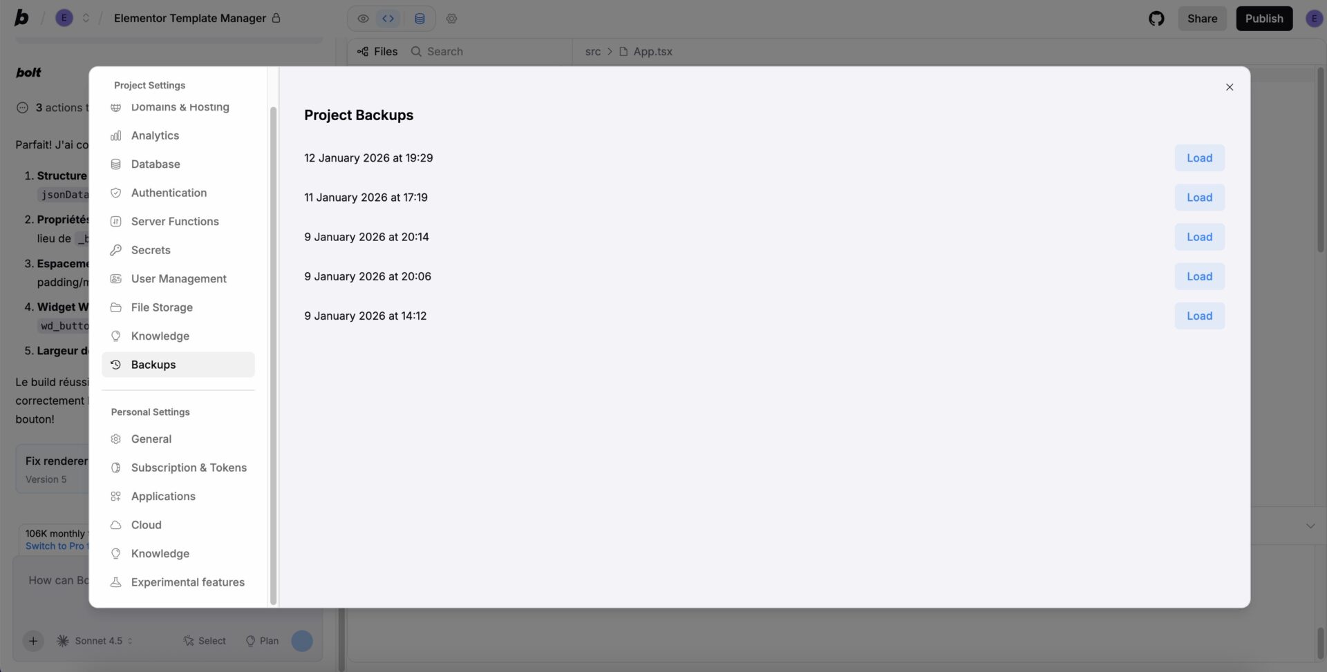 Bolt.new : Créez des applications en discutant avec l'IA ! - Bolt.new backups historique createur application ia - Coelus