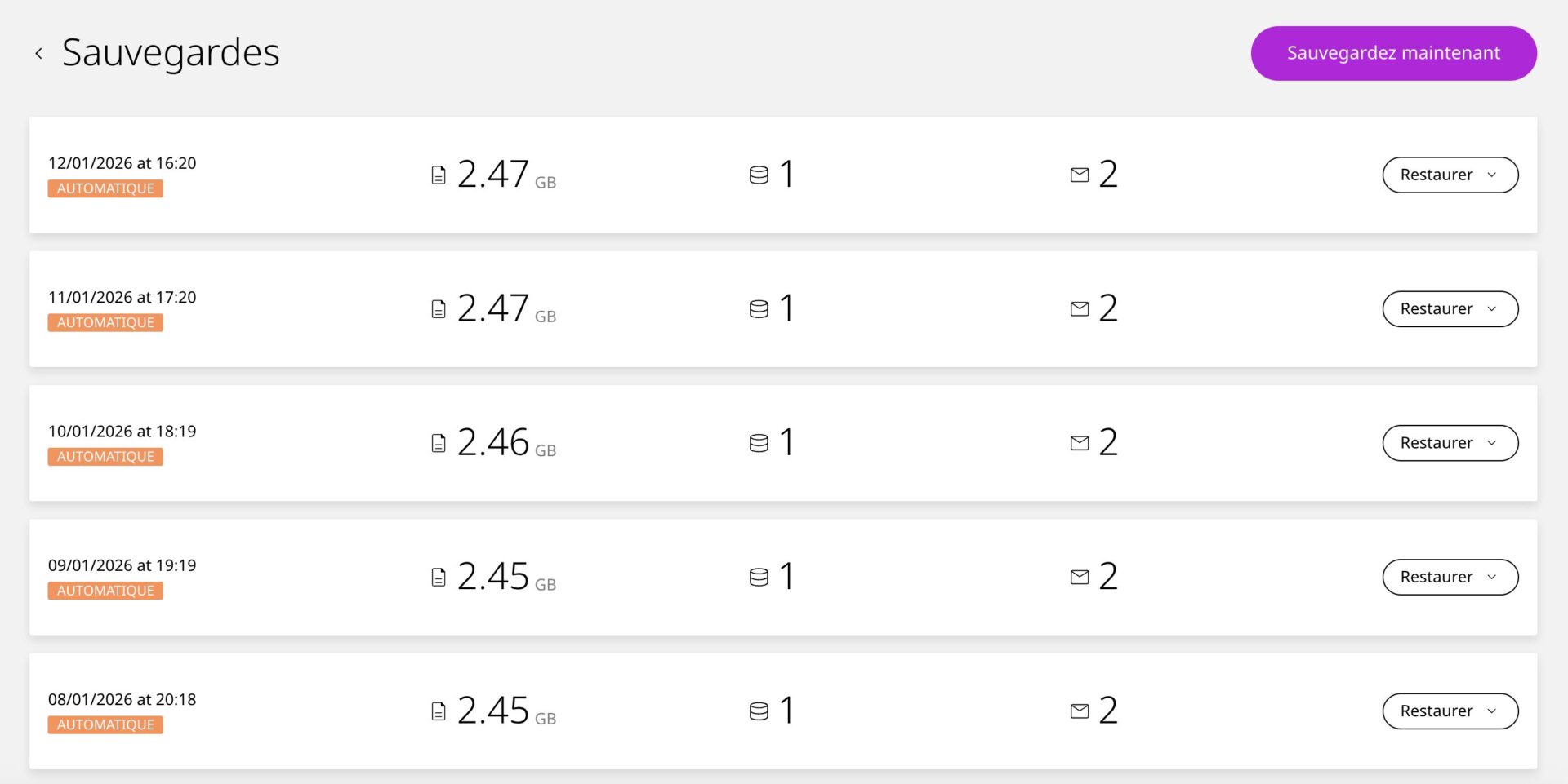 Enhance : un panel d’hébergement WordPress moderne pour son VPS - Enhance panel sauvegardes automatiques - Coelus
