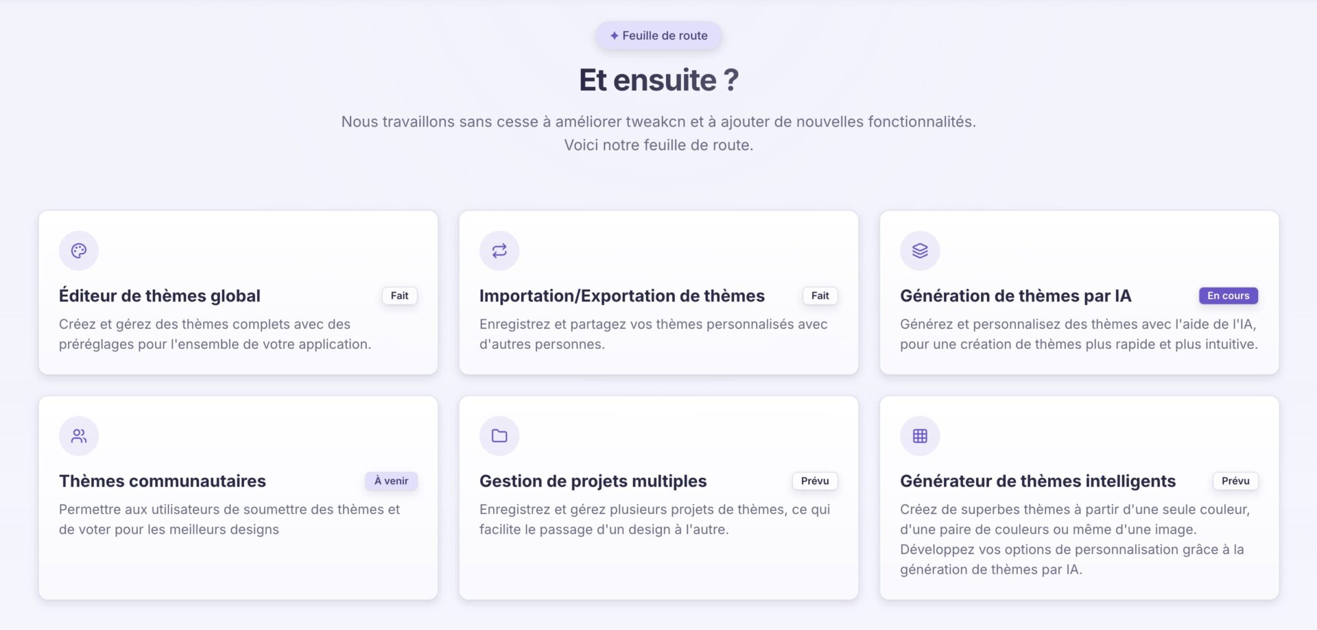 Tweakcn : un éditeur visuel pour personnaliser les thèmes shadcn/ui 12 Tweakcn : un éditeur visuel pour personnaliser les thèmes shadcn/ui - Tweakcn personnaliser shadcn feuille de route fonctionnalites a venir - Coelus