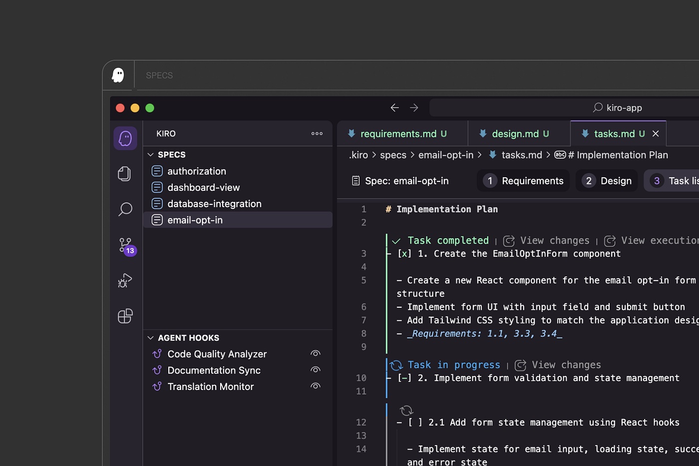 Kiro : l’IDE intelligent d’Amazon pour coder avec l’IA ! 4 Kiro : l’IDE intelligent d’Amazon pour coder avec l’IA ! - Kiro specs agent hooks - Coelus