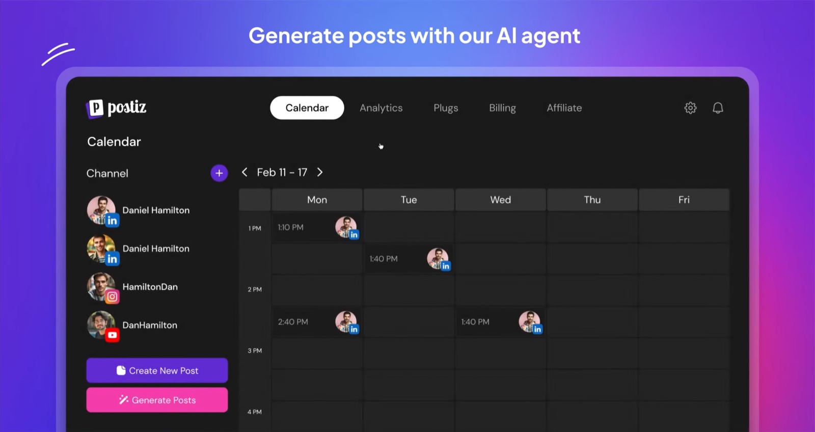 Postiz : Plateforme open source de planification sur les réseaux sociaux - Postiz calendrier agent ia - Coelus